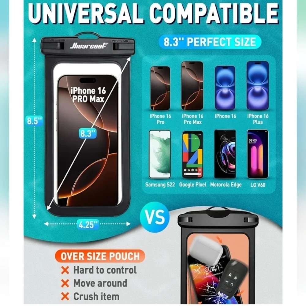 🩷 3/$15 Hiearcool Set of 2 Waterproof Phone Pouches, Black and Blue, 8.3